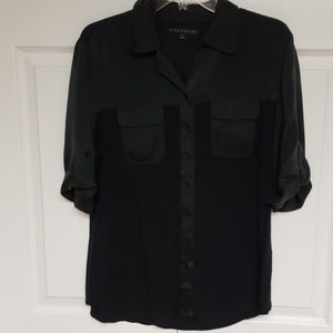 Button down blouse two tone black